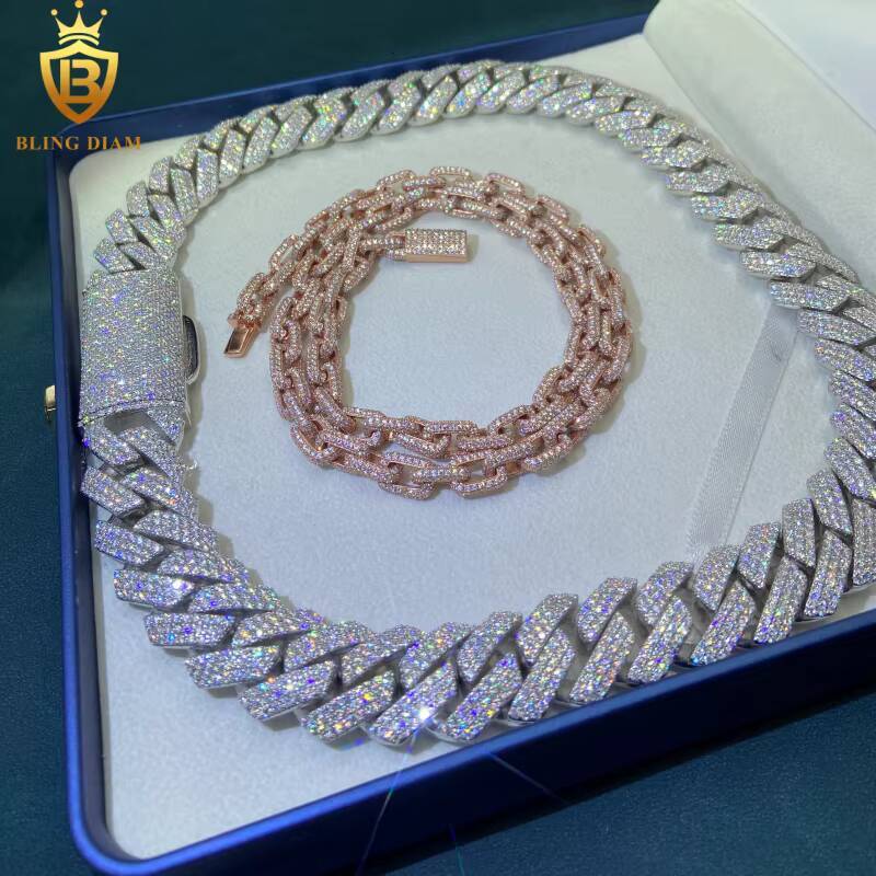 Hot Sale Iced Out Moissanite Cuban Link Chain HipHop Style 20mm 925 Silver Moissanite Cuban Chain Pass Diamond Tester GRA