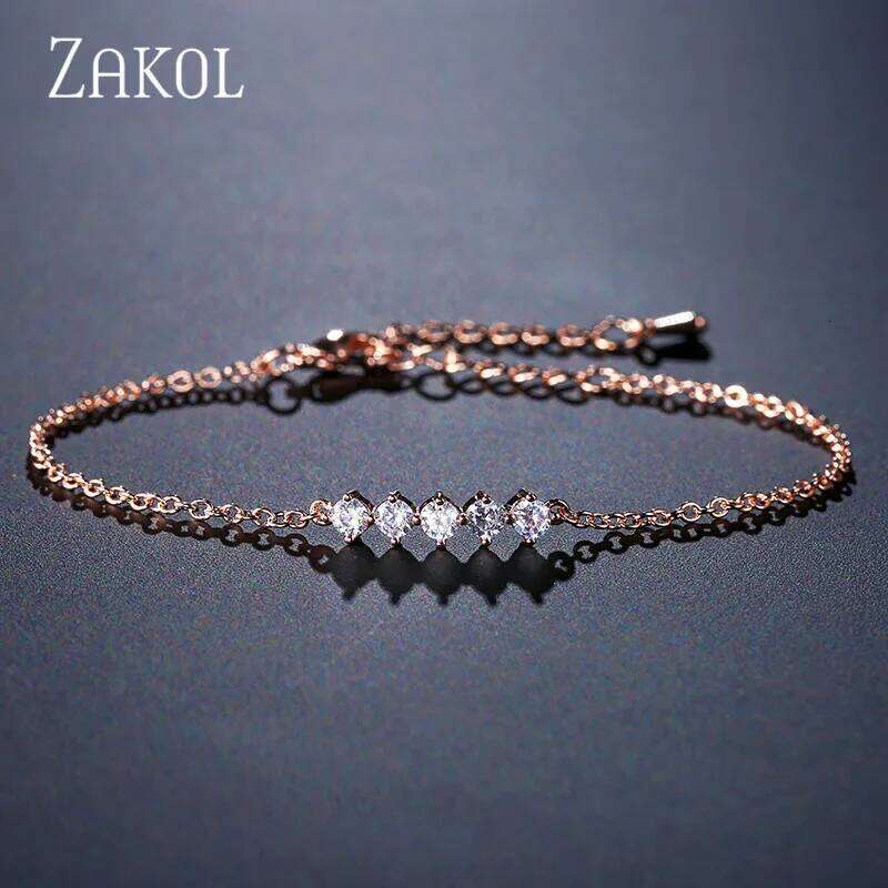 ZAKOL Simple Round Cubic Zirconia Tennis Bracelets for Women Fashion Sliver Color Chain Charm Bracelet Party Jewelry BP2043