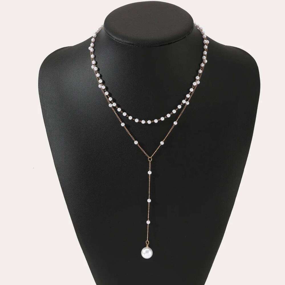 ZAKOL Korean Fashion Imitation Pearl Double Layered Choker Big Ball Bead Pendant Tassel Necklace Women's Sexy Party Body Jewelry