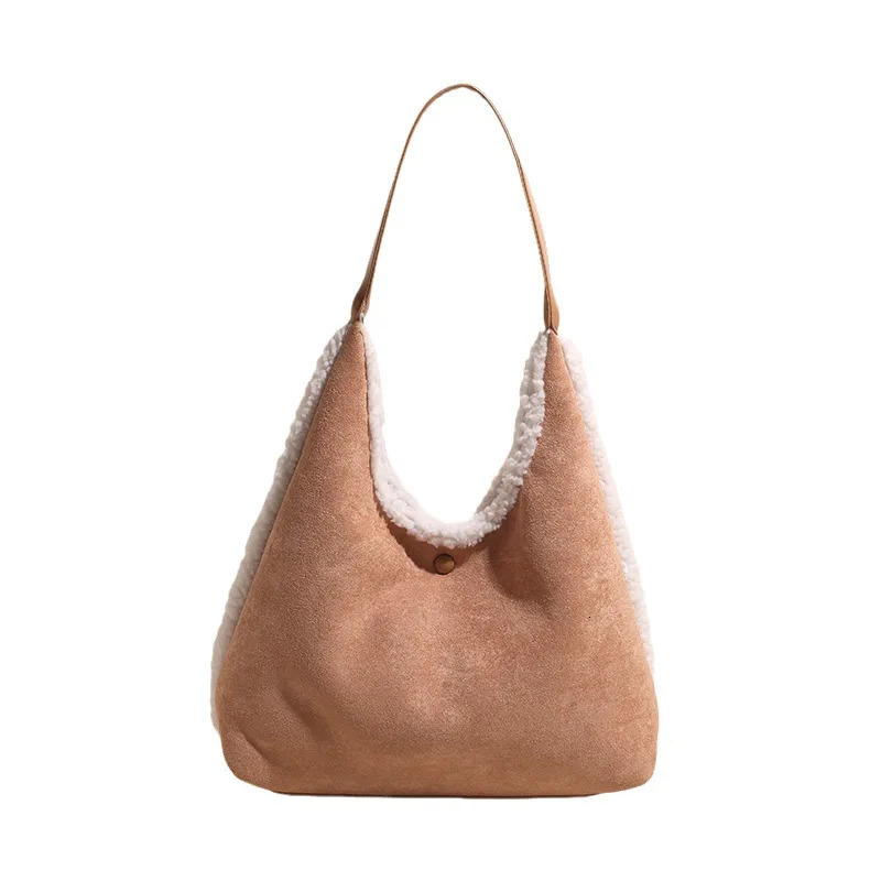 Winter large capacity suede single shoulder bag for women commuting armpit bag versatile lamb wool tote bag 251225