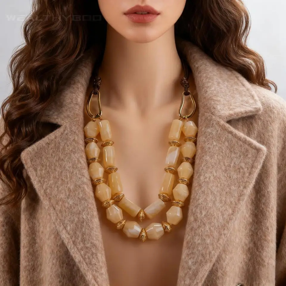 Womens Vintage Boho Retro Resin Beads Ball Necklace with Rope Versatile Chain Accessory for Daily Neck Sweaters 251223