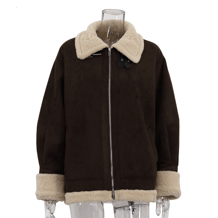 Winter New Loose Suede free shipping for Women, Short Lamb Wool Warm Retro Jacket