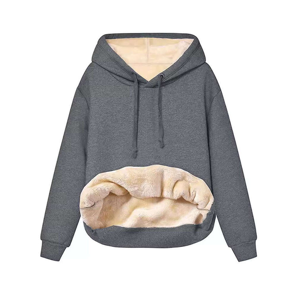 European and American Cross-Border Amazon Hot-Selling Winter Women's Warm Lamb Wool Pocket Hooded Sweatshirt Jacket