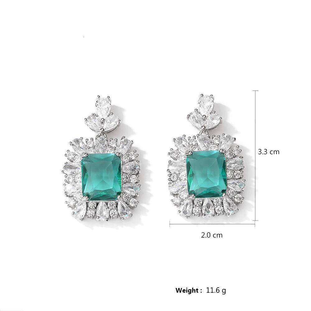 ZAKOL Luxury Green Shiny AAA Zircon Drop Earrings for Women Gorgeous Dubai Earring Party Jewelry