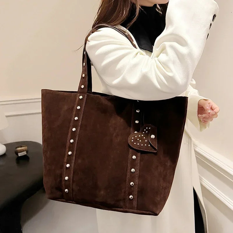 Fashion Suede Sewing Thread Shoulder Bags Retro Versatile Commute Simplicity Solid Color Single Womens Handbag 251225