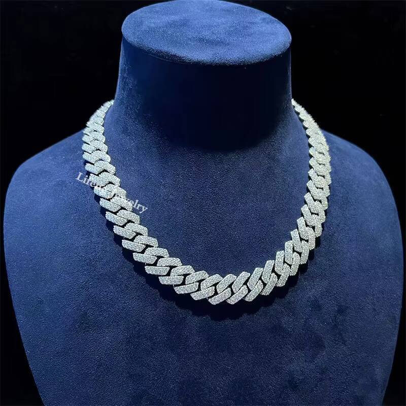 Pass Diamond Tester 14mm Moissanite Cuban Link Chain 925 Silver Chains VVS Moissanite Diamond Necklaces