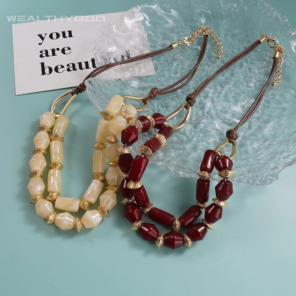 Womens Vintage Boho Retro Resin Beads Ball Necklace with Rope Versatile Chain Accessory for Daily Neck Sweaters 251223