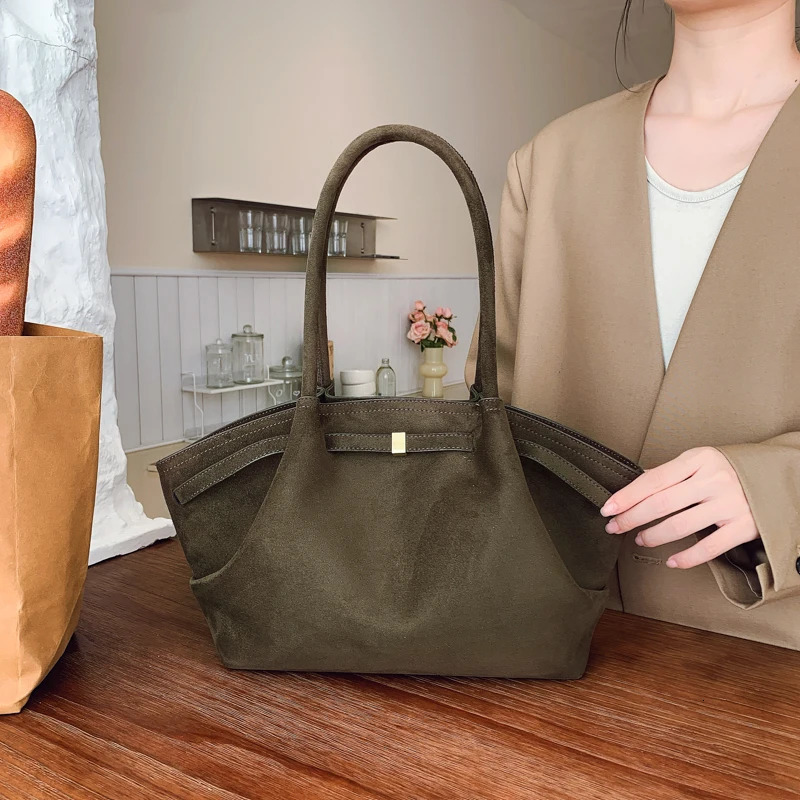 Women Suede Tote Bag with Inner Pocket Underarm Bag Large Capacity Solid Color Satchel Bags for Work Travel Purses Handbags 251225