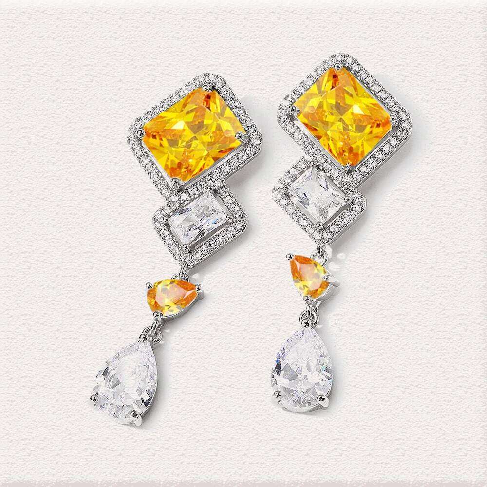ZAKOL Luxury Shiny Bling AAA Yellow Zircon Dangle Earrings Elegant Square Cubic Zirconia Big CZ Wedding Party Jewelry