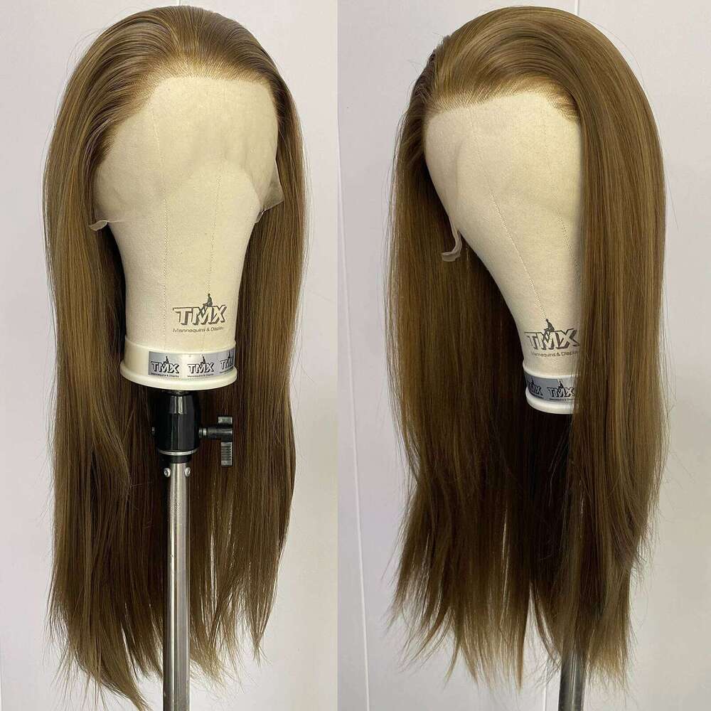 Highlight Wig for Women Brown & Blonde 13x4 Lace Front Mix Color Long Silky Straight Synthetic Hair Free Part Natural Hairline