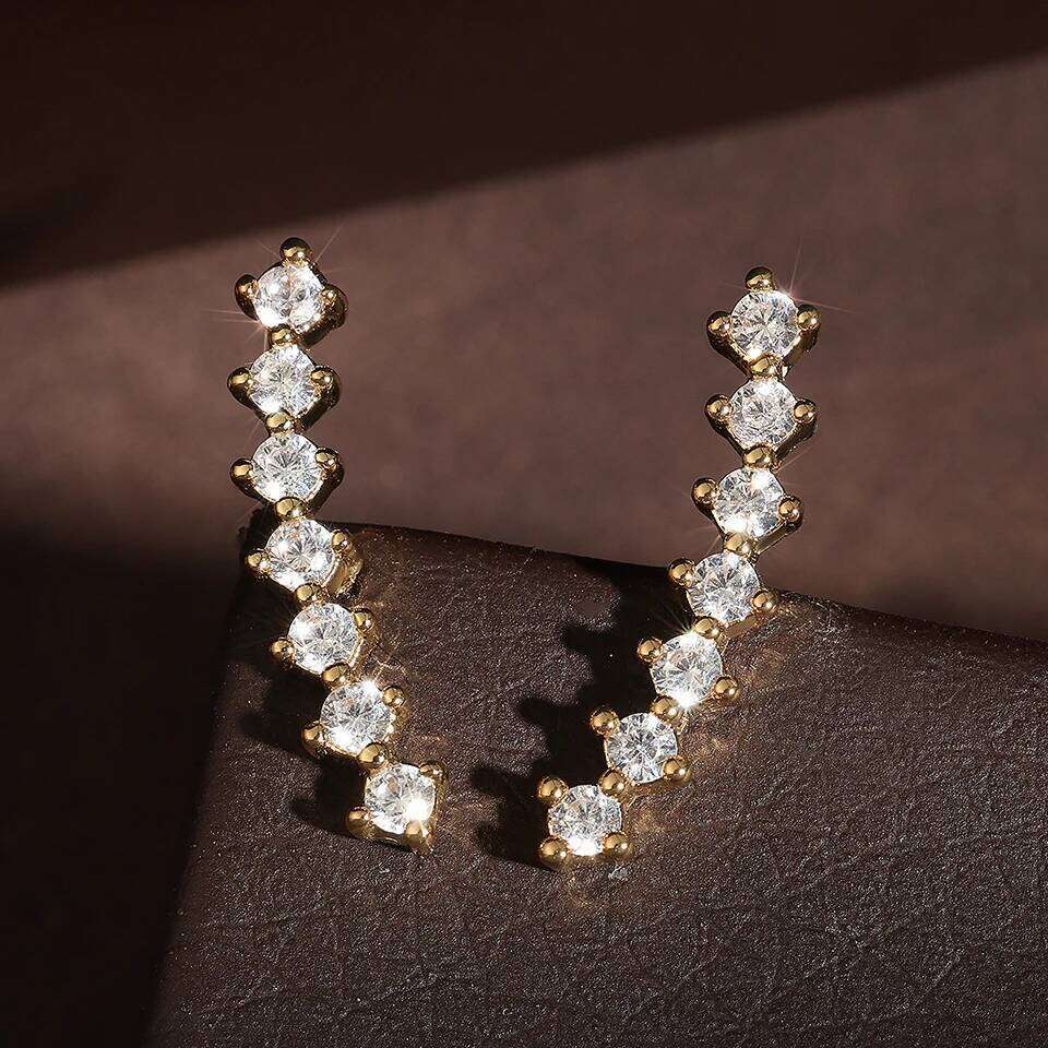 ZAKOL Fashion Round Shiny Zircon Climbing Earrings for Women Long Dipper Climber Ear Cuff Earring Wedding Jewelry