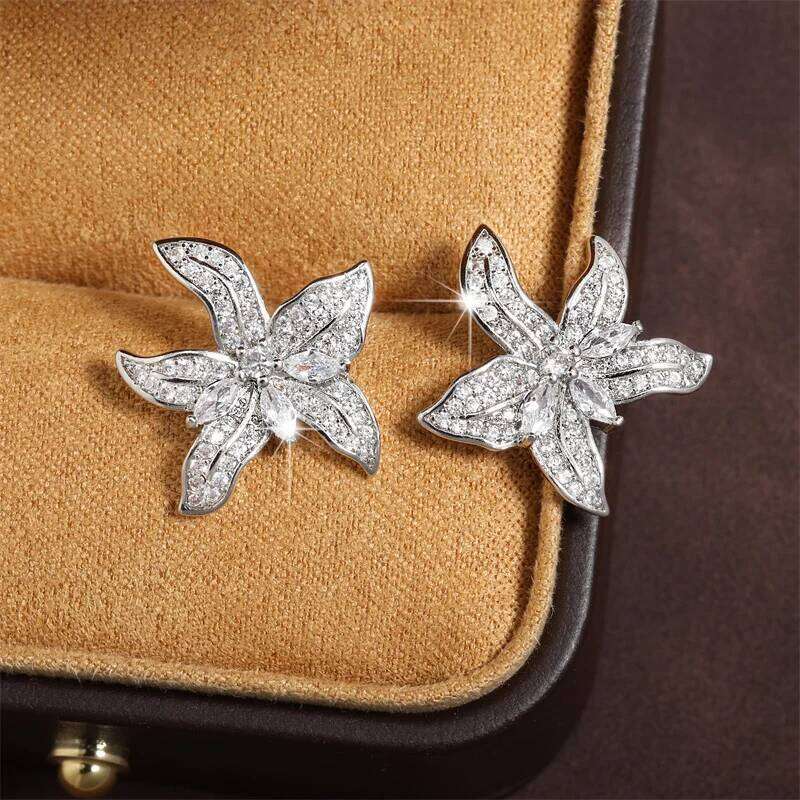 ZAKOL Sliver Color Shiny Tiny Zircon Starfish Lily Flower Shape Stud Earrings Luxury Bridal Wedding Jewelry for Women