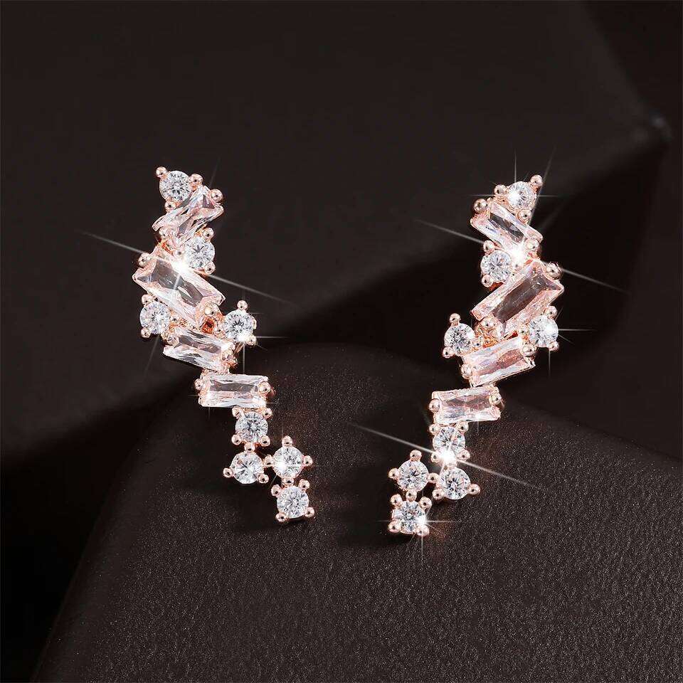 ZAKOL Simple Geometric Zirconia Climb Stud Earrings for Women Shiny Crystal CZ Bridal Wedding Jewelry Wholesale