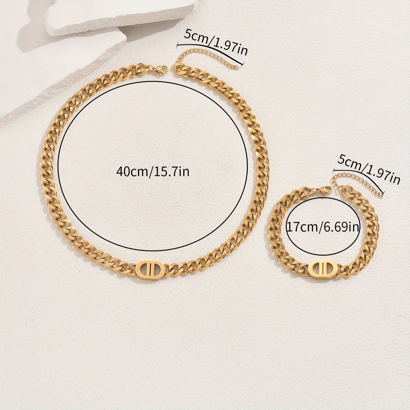 Luxury Creative Design Fashion Jewelry European And American Style Women's Light Luxury Cuban Necklace Bracelet Set Niche Geometric Hip-Hop Desig