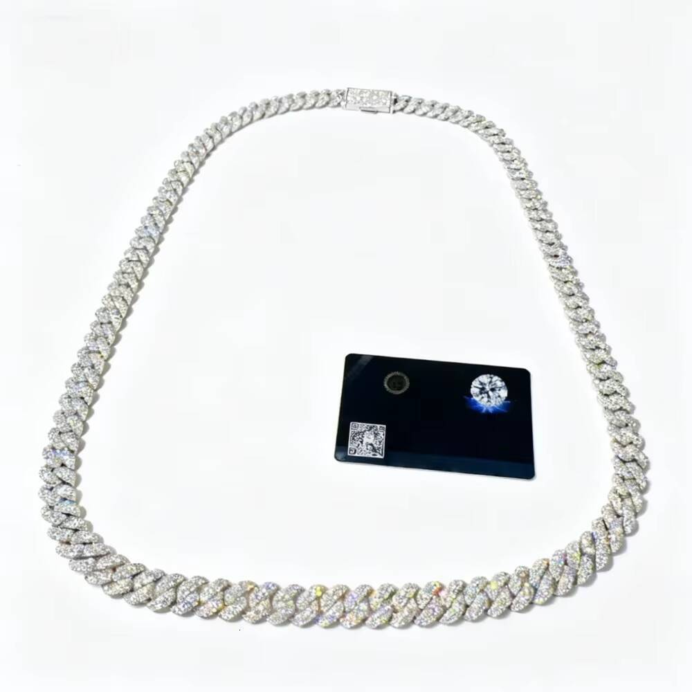 15mm Lucine High Purity 925 Sterling Silver Cuban Link Chain with a Flawless Cuban Link Chain Moissanite for Jewelry Making