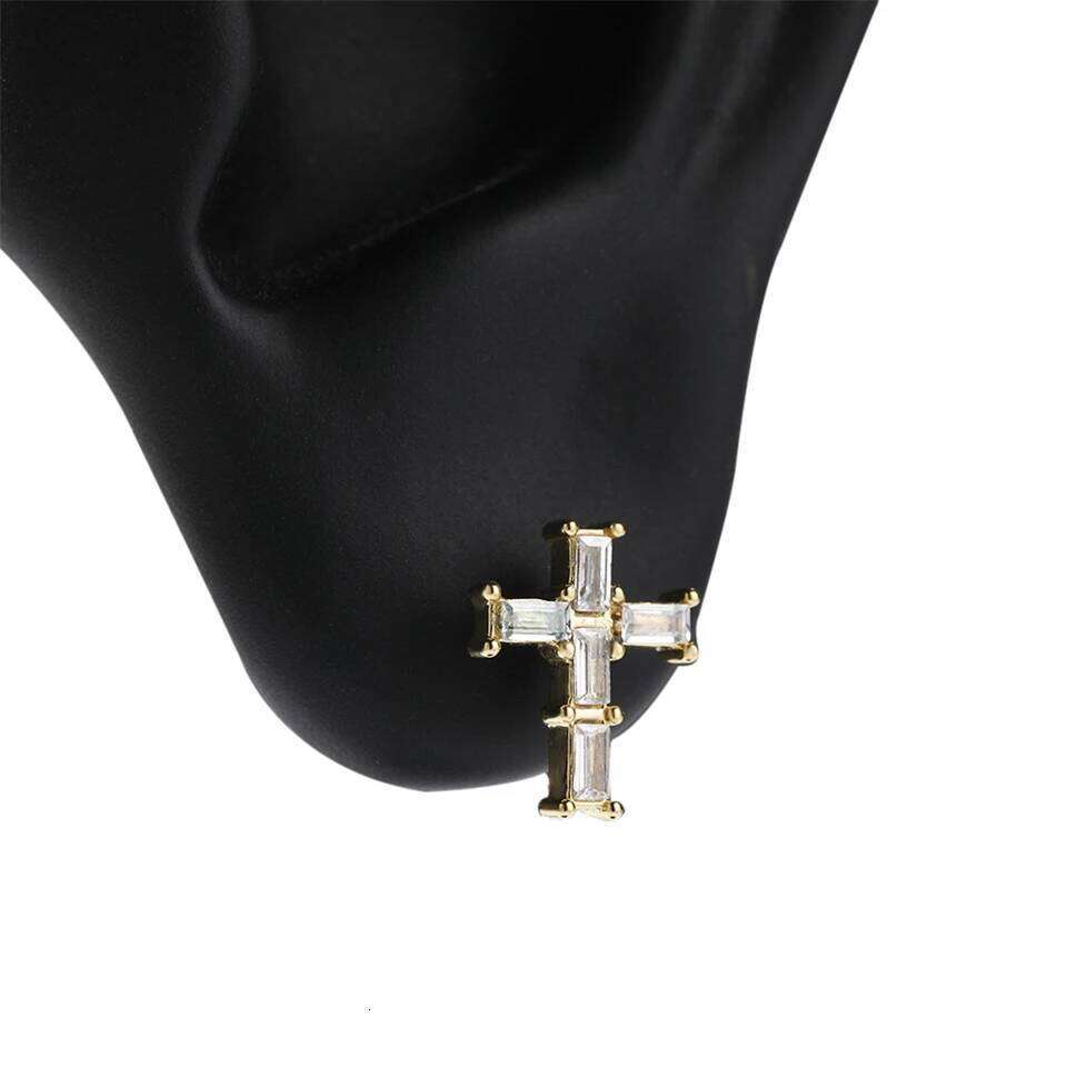 ZAKOL Simple Shiny Baguette Cross CZ Stud Earrings Women Mens Hip Hop Punk Sliver Gold Color Ear Accessories 2025 New