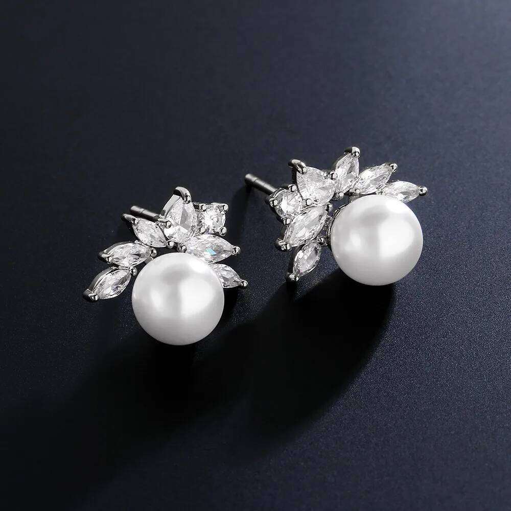 ZAKOL Exquisite Sparkling Zircon Imitation Pearl Stud Earrings for Women Girls Cute Sweet Unique Design Bridal Wedding Jewelry