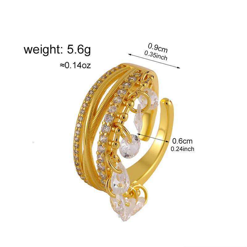 ZAKOL Fashion Multi Layers Water Drop Zircon Tassel Statement Rings For Women Exquisite Adjustable Open Ring Gift