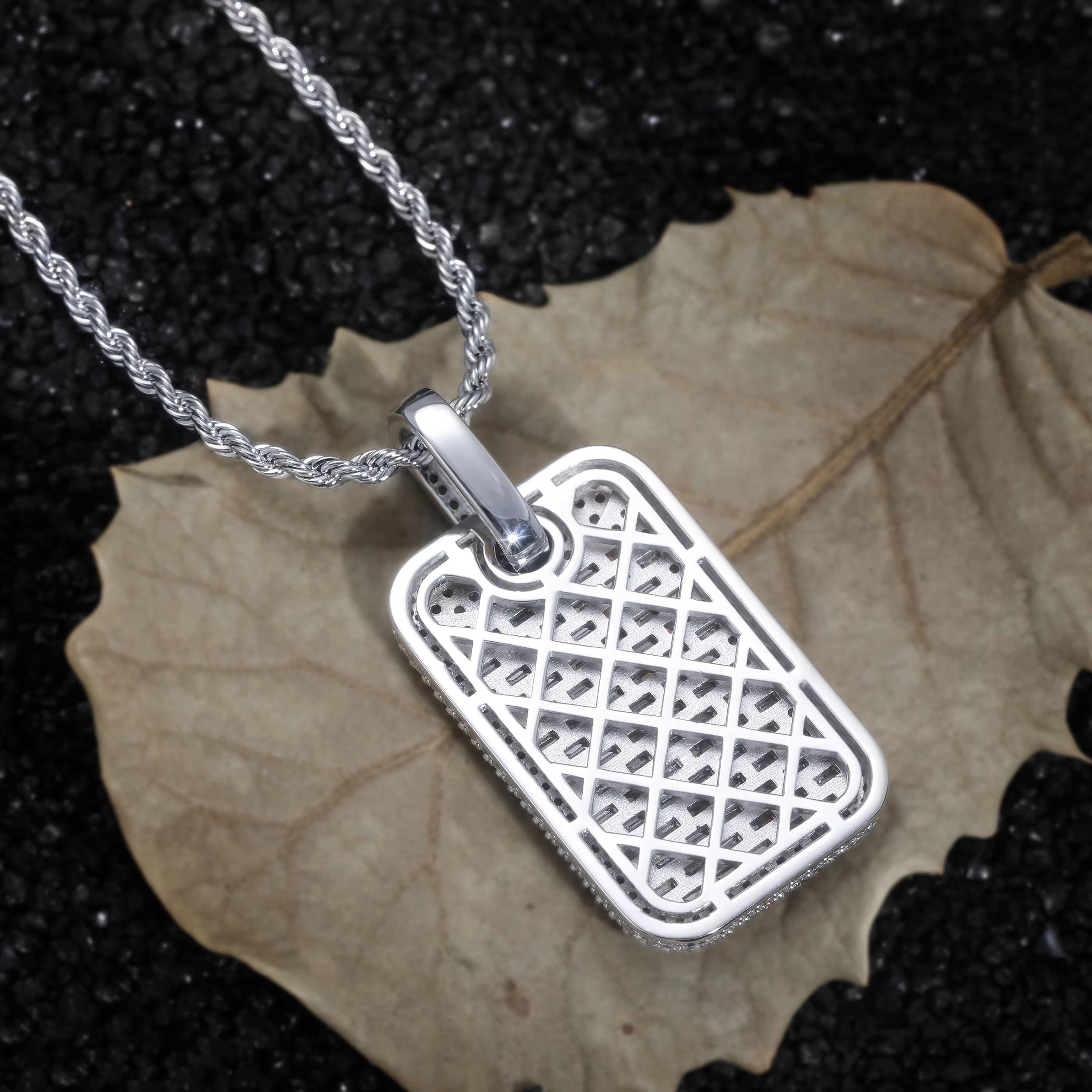 YIWEN Jewelry Rapper Popular Hip Hop Pendant Pure Silver Material Rectangular Iced Out Mens Simple Necklace Pendant
