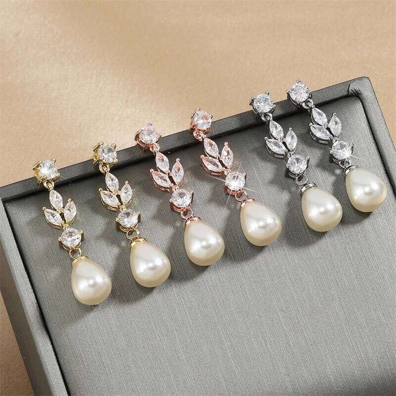 ZAKOL Classic AAA Zircon Pear Shape Imitation Pearl Drop Earrings for Women Fashion Bridal Engagement Wedding Jewelry