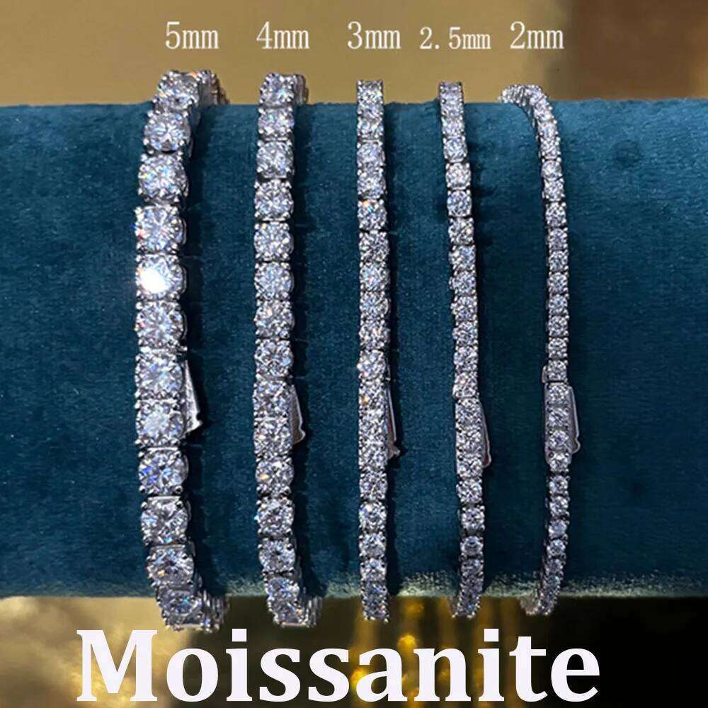 2/2.5/3/4/5mm Moissanite Tennis 925 Sterling Silver Plated White Gold Bracelet for Women Man Sparkling Party Jewelry 5ce