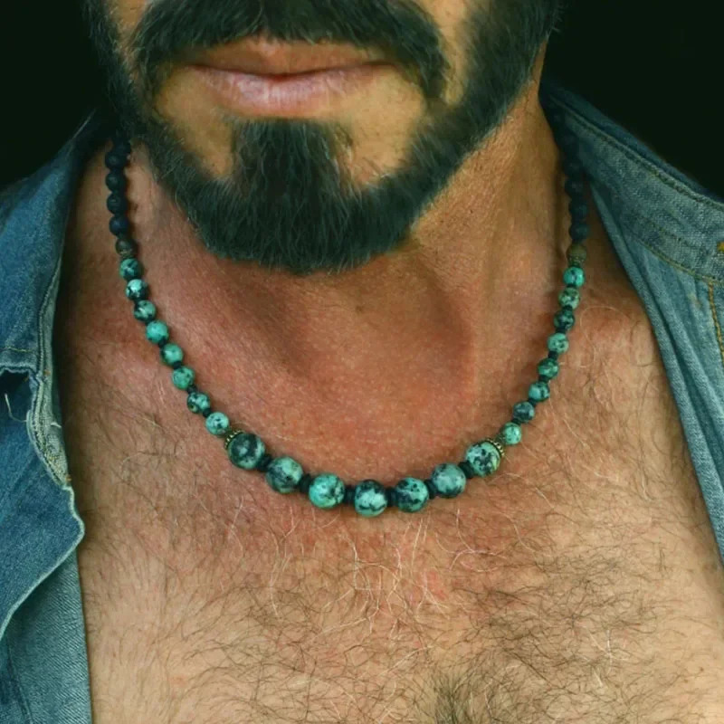 Hubei Turquoise Gemstones Beaded Necklace / Genuine Boho Style Jewelry for Men and Women 251223