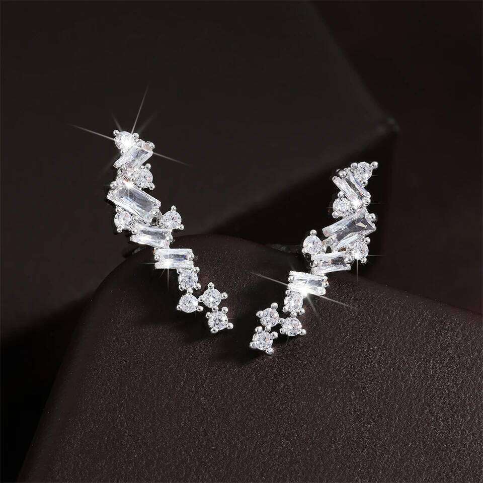 ZAKOL Simple Geometric Zirconia Climb Stud Earrings for Women Shiny Crystal CZ Bridal Wedding Jewelry Wholesale
