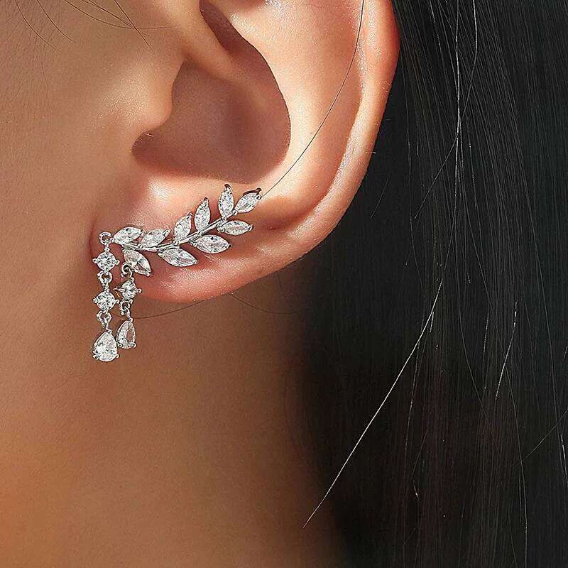 ZAKOL AAA CZ Crystal Zirconia Leaf Long Tassel Drop Earrings for Women Girl Fashion Wing Wedding Party Jewelry