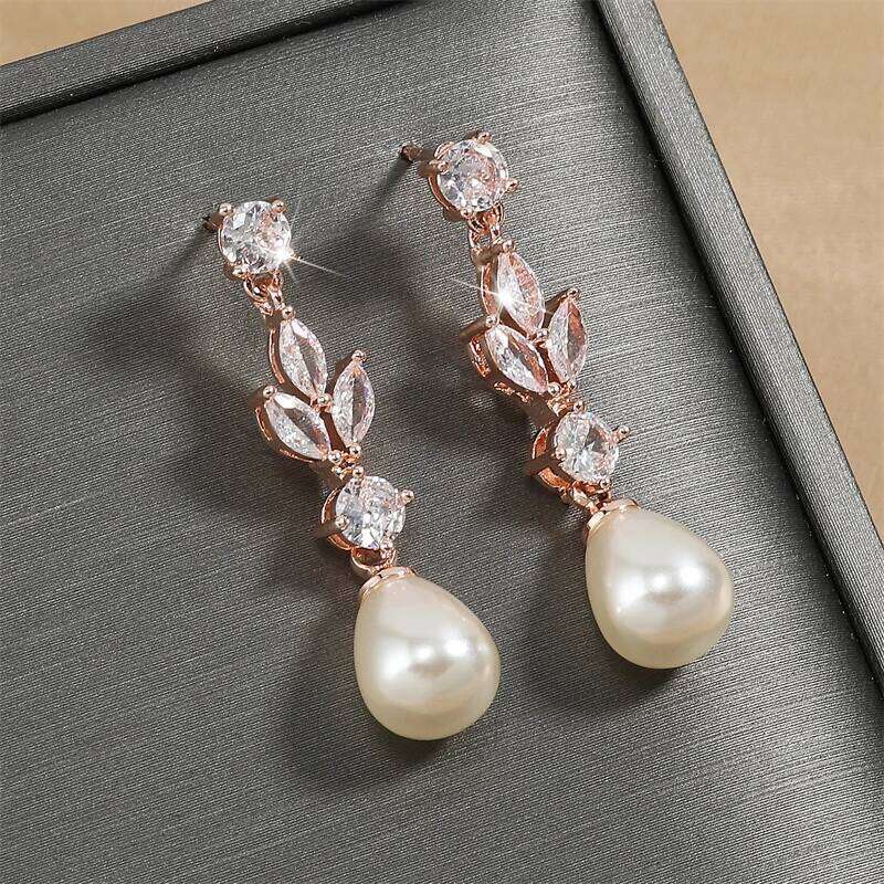 ZAKOL Classic AAA Zircon Pear Shape Imitation Pearl Drop Earrings for Women Fashion Bridal Engagement Wedding Jewelry