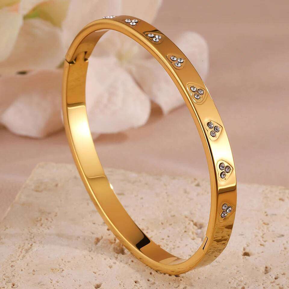 ZAKOL 18K Gold Color Stainless Steel Heart-shaped Buling Zircon Bracelet for Women Non-fading Versatile Jewelry Accessories