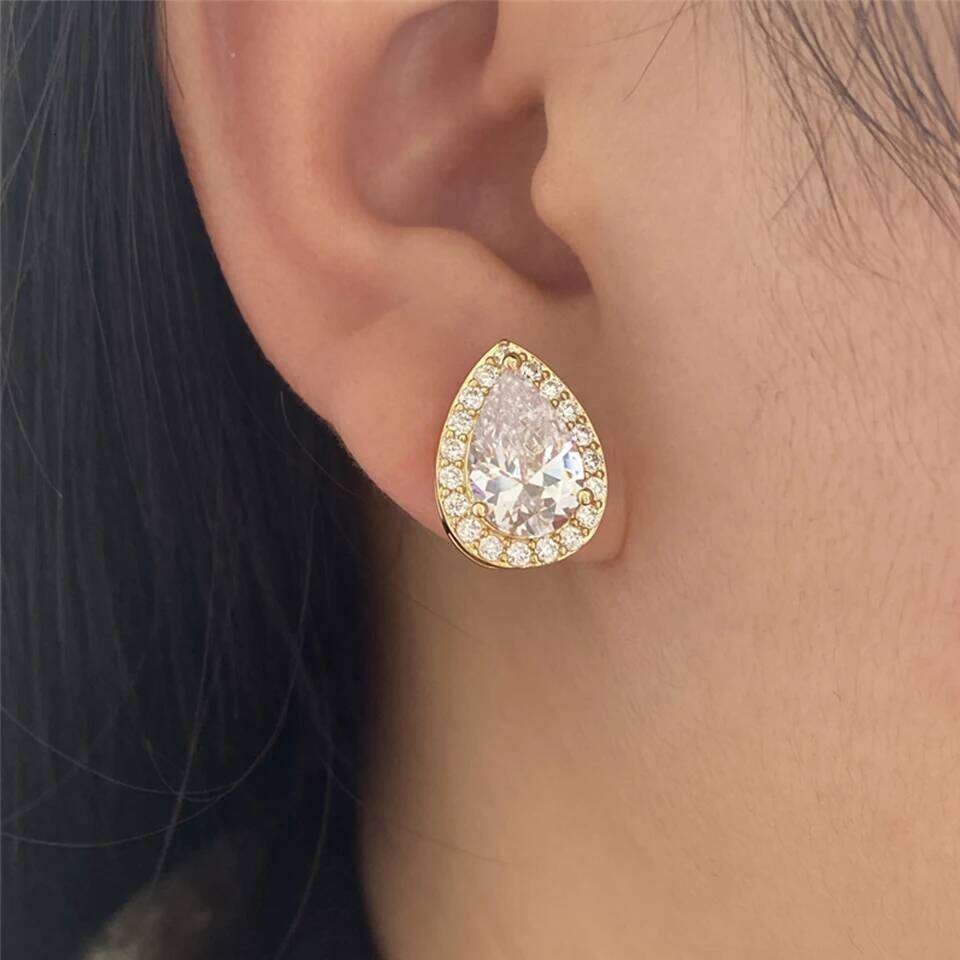 ZAKOL Classic Silver Color Water Drop Cubic Zircon Stud Earrings for Women Crystal Bridal Wedding Party Jewelry Aretes
