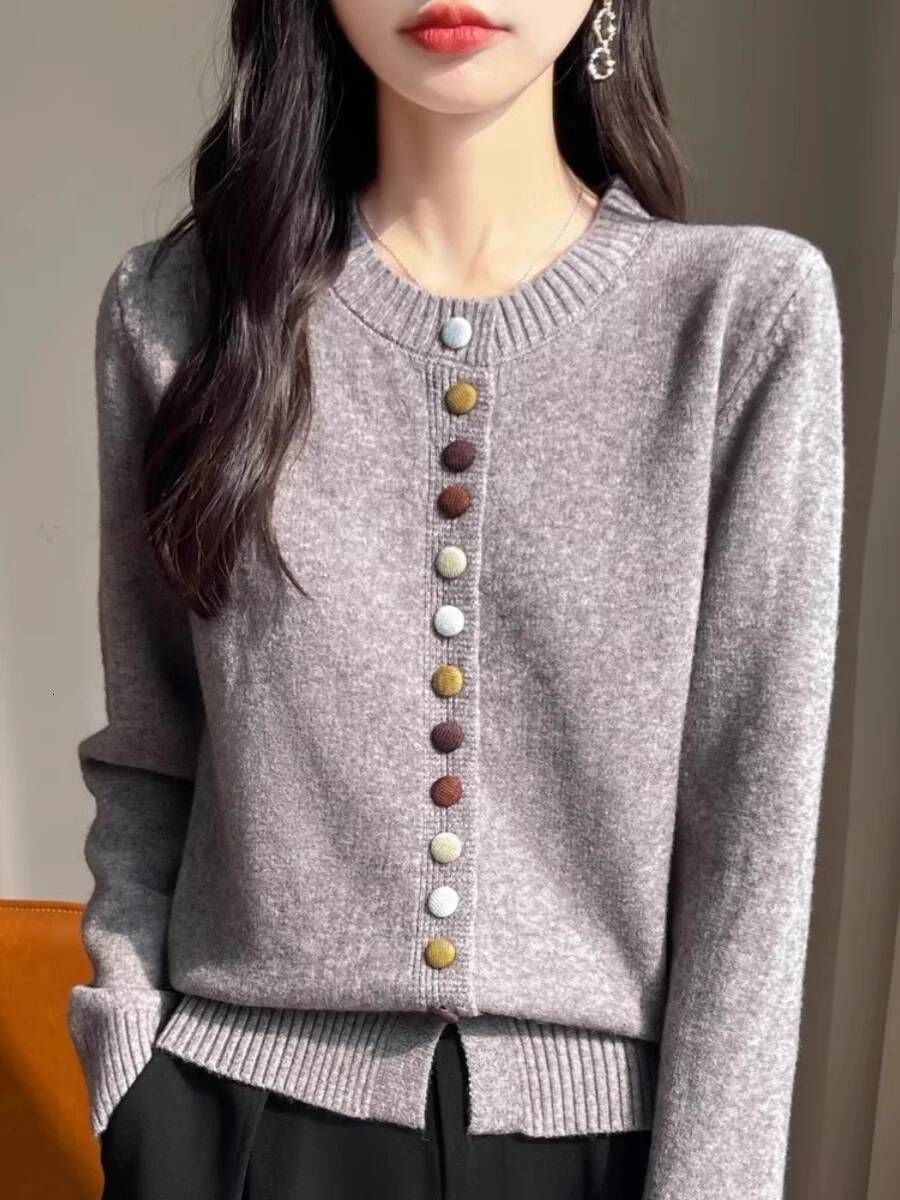Women Fashion Single Breasted Thick Warm Autumn Winter Knitted Sweater O-neck Long Sleeve Cardigans Bottoming Shirts