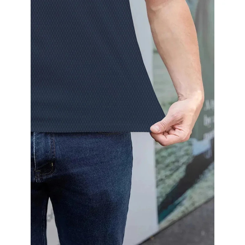 Mens polo shirt with button collar shortsleeved pullover summer casual sports solid color striped lapel mens trend Tshir 251219