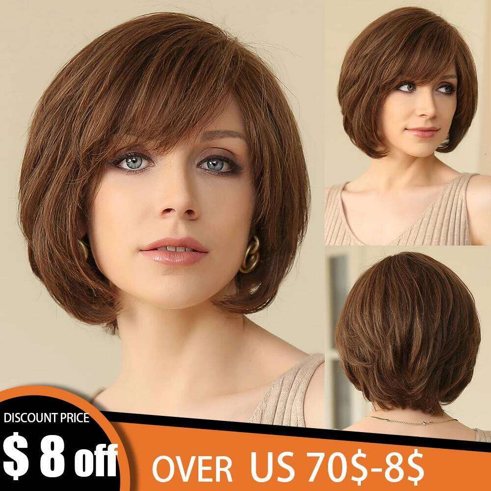 Brown HD Transparent Hand-Tied Front Wig Glueless Remy 100% Human Wigs Natural Layered Bob Lace Frontal Hair for Women