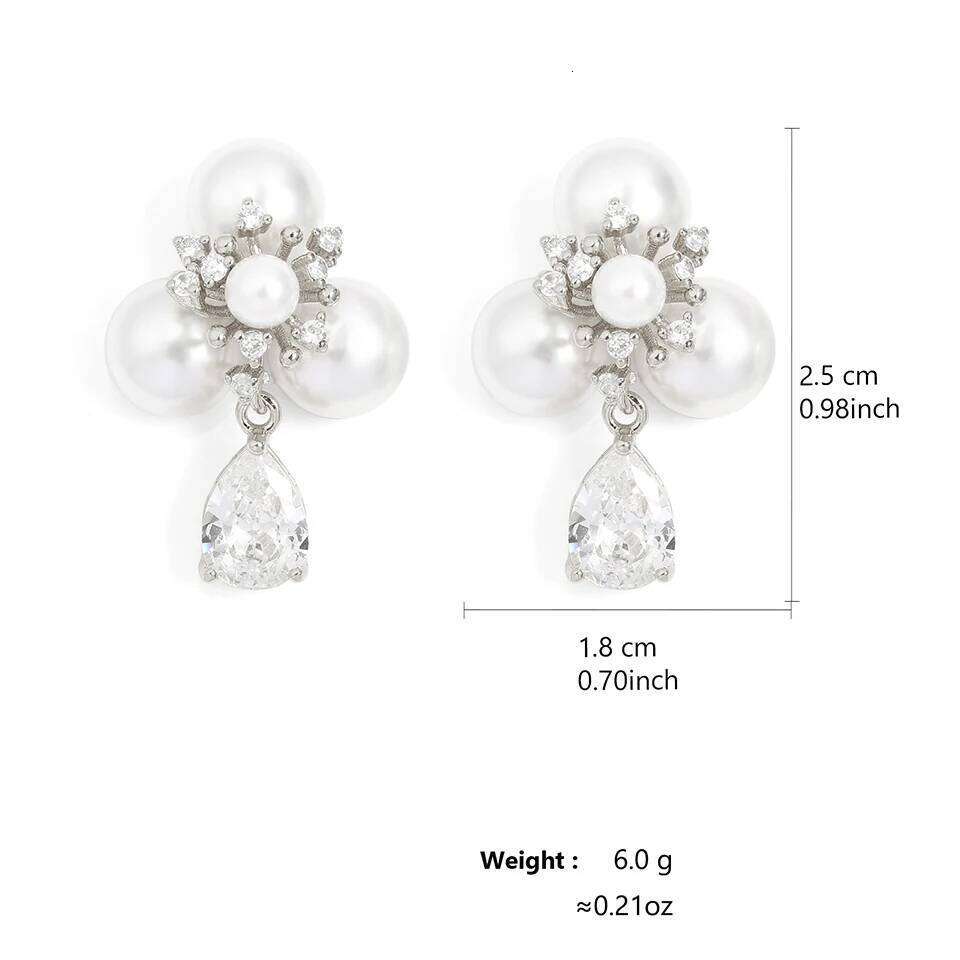 ZAKOL Classic Imitation Pearl Water Drop Zircon Flower Dangle for Women Elegant Bridal Earrings Wedding Jewelry