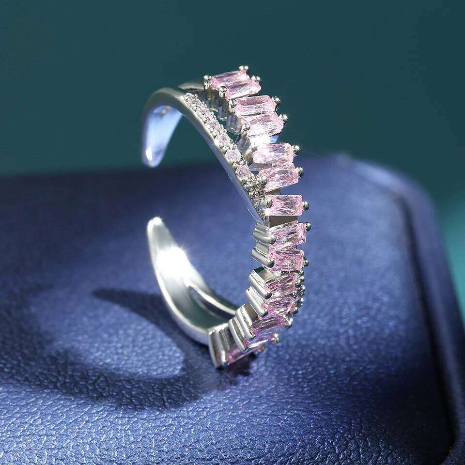 ZAKOL Elegant Baguette Zircon X Shape Open Rings for Women Shiny Crystal Engagement Wedding Ring Jewelry