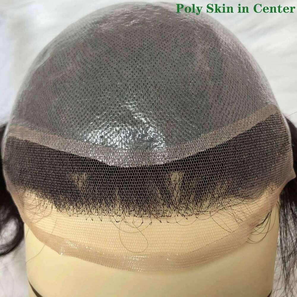 Men's Toupee 100% European Human Replacement Swiss Lace with Strong PU Around Man Hairpiece 4#Color Long Hair 12inch10x 8"