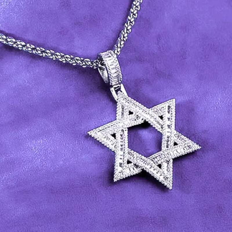 Hip Hop Iced Out 925 Sterling Silver Pass Diamond Tester VVS Baguette Moissanite Hexagram Star of David Pendant for Men