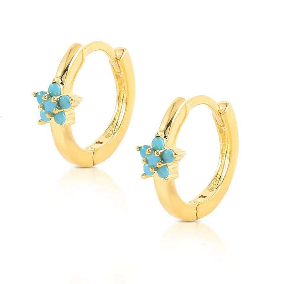 ZAKOL New Blue Turquoise Chunky U-shaped Hoop Earring for Women Flower Ear Accessories Fashion Cute Party Jewelry Gifts