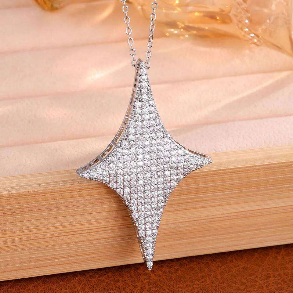 ZAKOL New Zircon Inlaid Four Pointed Star Pendant Necklace Buling CZ Luxury Party Wedding Jewelry Gifts