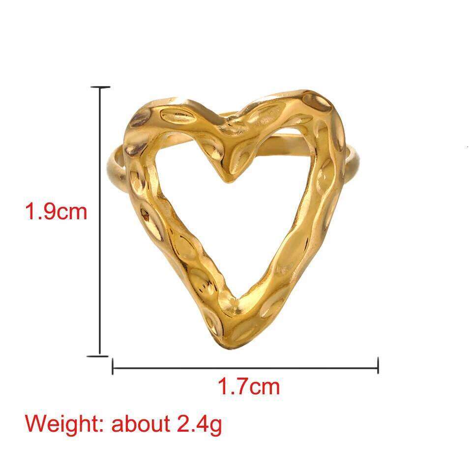 ZAKOL Stainless Steel Irregular Hollow Heart for Women Fashion Charm Adjustable Open Ring Party Jewelry