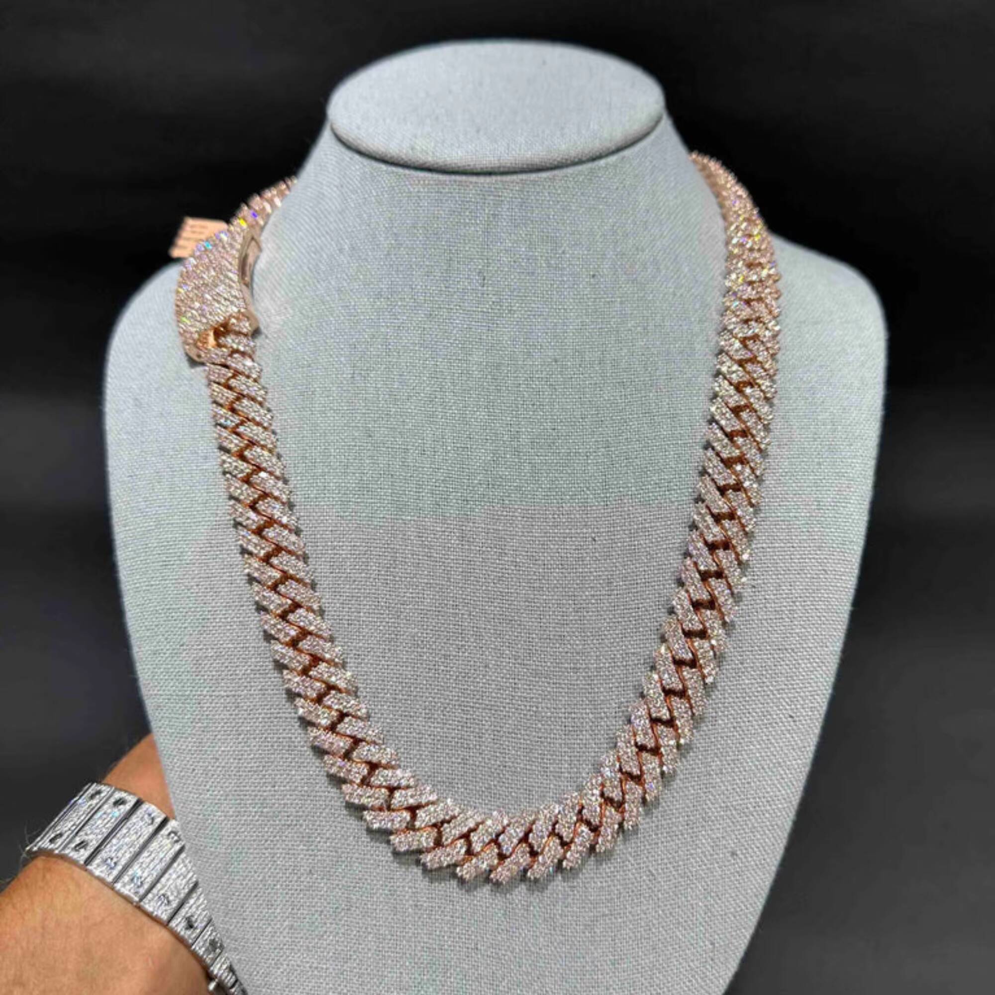 High Quality 14mm Miami Cuban Chain Iced Chain Ready Ship Sterling Silver Rose Gold VVS Lab Grown Diamond Cuban Link