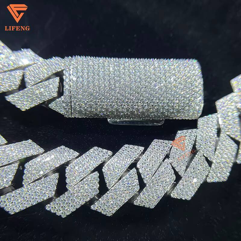 Hot Selling 15mm Full Moissanite Diamond 925 Silver Cuban Necklace Fashion Jewelry Necklace Light Luxury Hip Hop Necklace