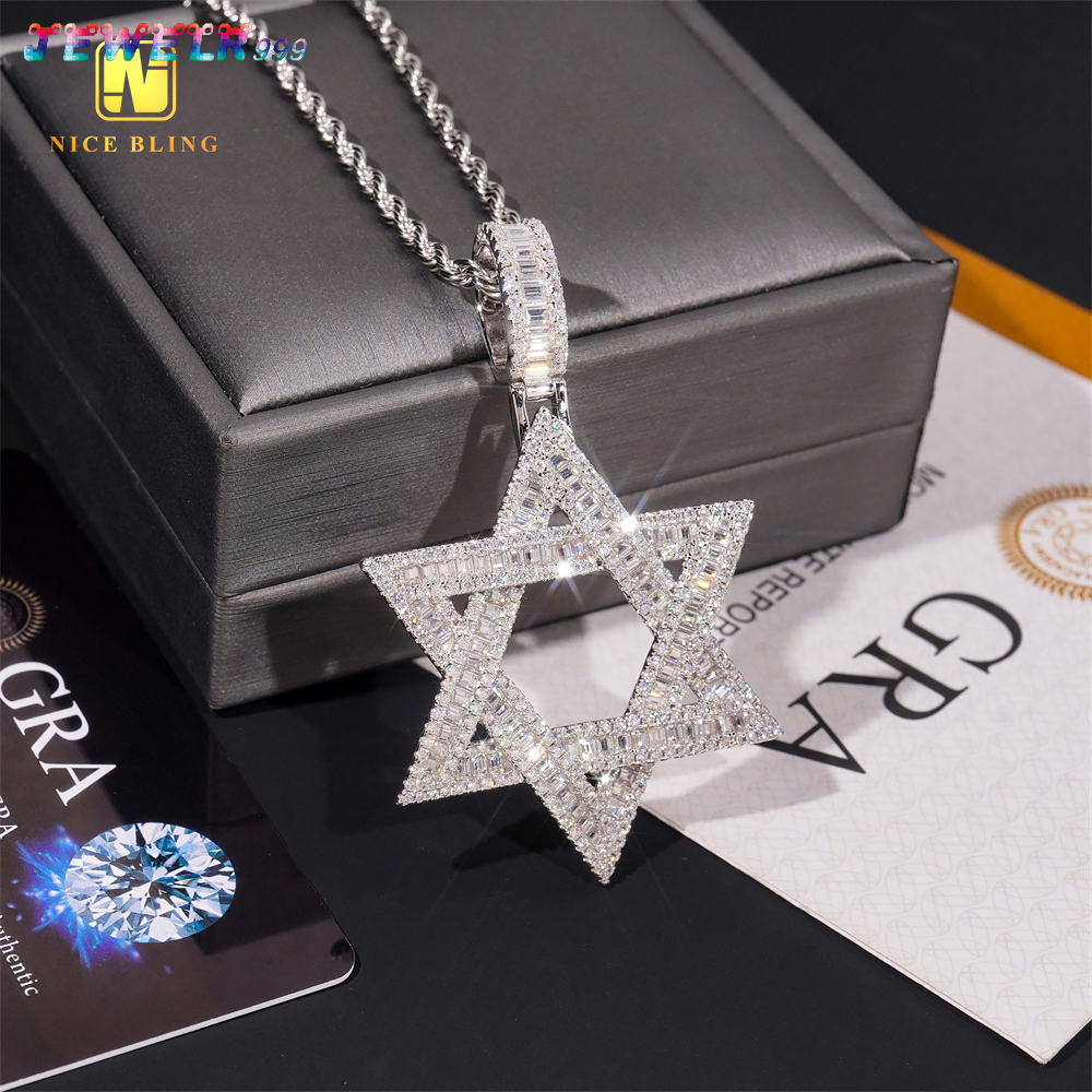 Pass Diamond Tester 925 Silver Hexagram Charms Pendant Gold Plated VVS Moissanite Diamond Pendant
