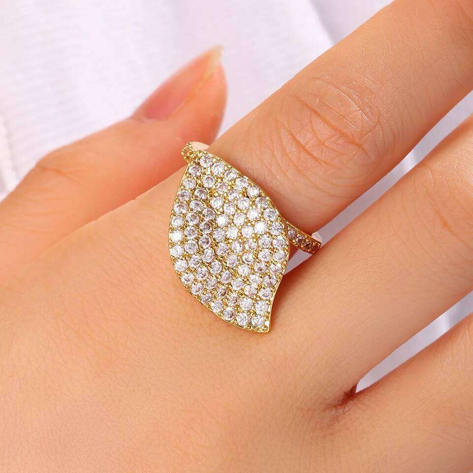 ZAKOL Classic Micro-intact Zircon Leaves Leaf Open for Women Silver/Gold Color Cocktail Party Rings Fashion Jewelry Gift
