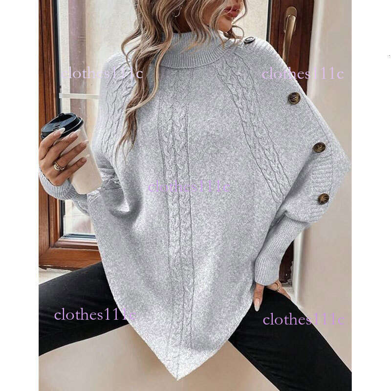 European And American Autumn Winter New Sweater Women's Clothing Amazon Cross-Border Knitted Fashion Cable Knit High Neck Button Batwing Sleeve T
