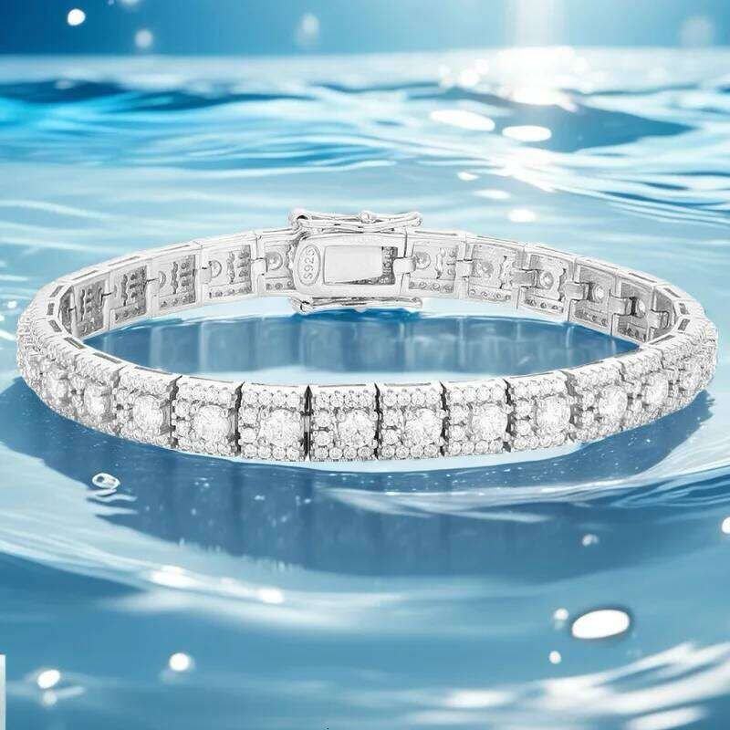 Moissanite Tennis 925 Sterling Silver Plated White Gold Bracelet for Women Man Sparkling Party Jewelry 1c4