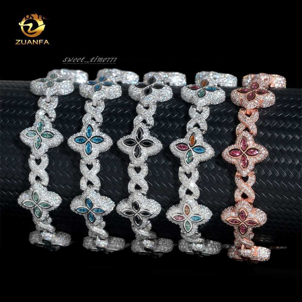 2026 Luxury Hot Selling Colorful Hip Hop Iced Out Jewelry 15mm 925 Silver Clover Cuban Moissanite Infinity Link Bracelet for ManMr Mrs.