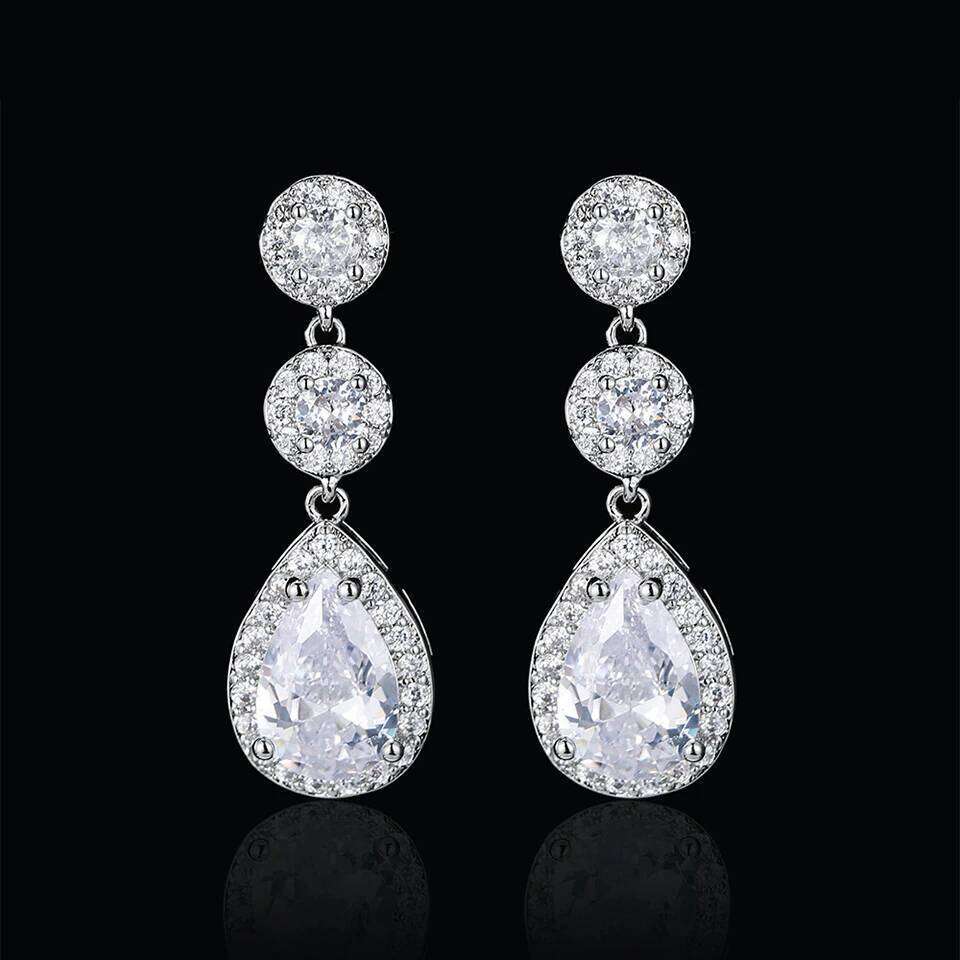 ZAKOL Luxury Zircon Long Dangle Earrings Round Water Drop AAA CZ Bridal Wedding Jewelry for Women