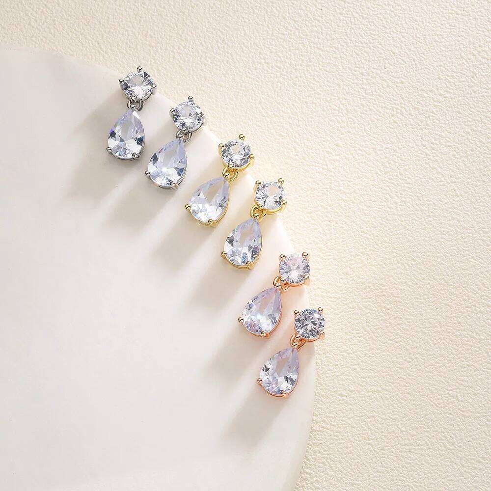 ZAKOL Classic Geometric Water Drop Zircon Bridal Earrings AAA Clear Crystal Luxury Wedding Party Jewelry for Women